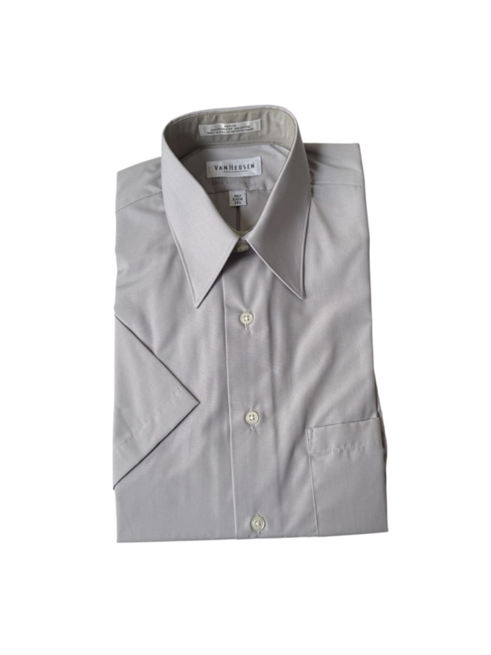 Van Heusen NEW Poplin Short Sleeve Button Up Shirt Men Size Small Neck 14.5 Gray